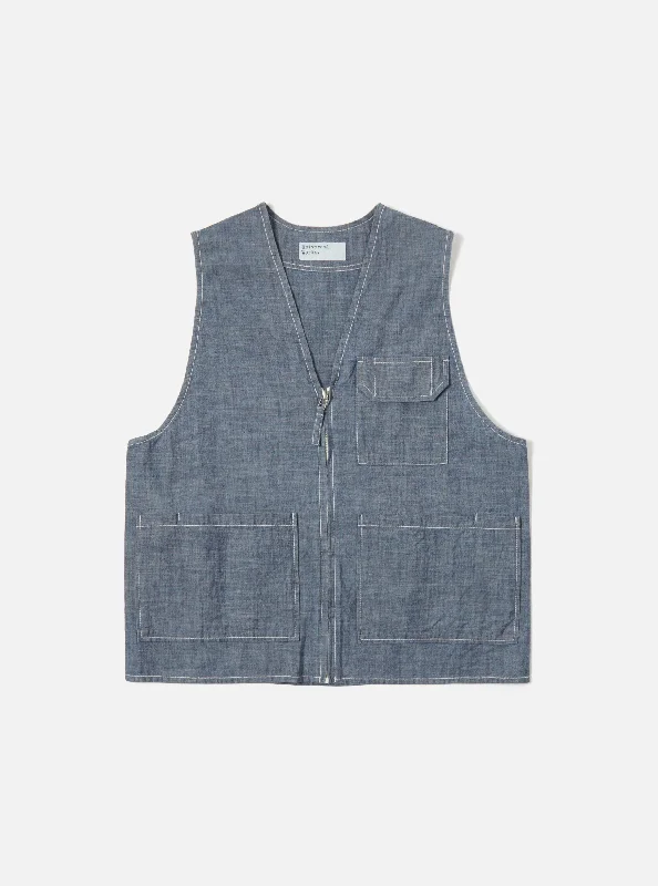 Universal Works Marine Gilet in Indigo Chambray