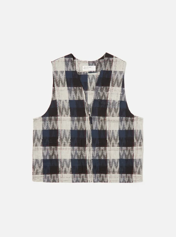 Universal Works Marine Gilet in Indigo Deck Ikat