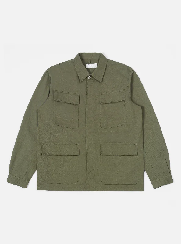 Universal Works MW Fatigue Jacket in Light Olive Twill