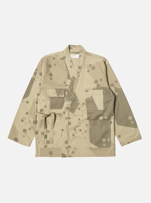 Universal Works Osaka Work Jacket in Stone UW. Camo Twill