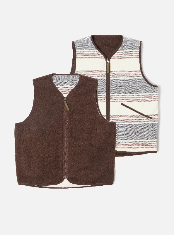 Universal Works Reversible Liner Gilet in Brown Melange Melton