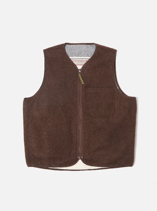 Universal Works Reversible Liner Gilet in Brown Melange Melton