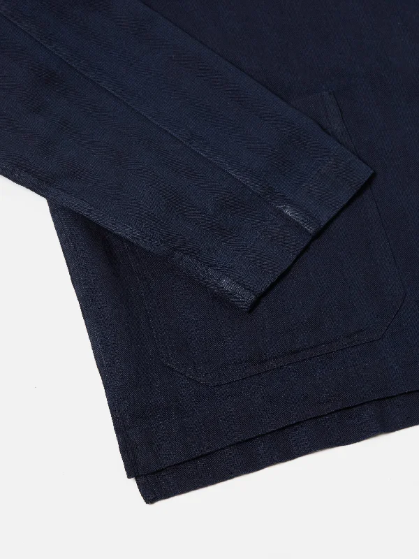 Universal Works Smock Overshirt in Indigo Herringbone Denim