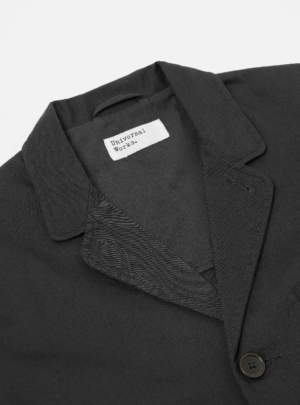 Universal Works Three Button Jacket in Black Twill