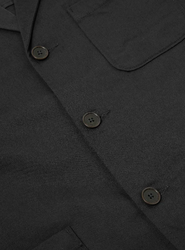 Universal Works Three Button Jacket in Black Twill