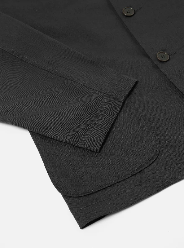 Universal Works Three Button Jacket in Black Twill