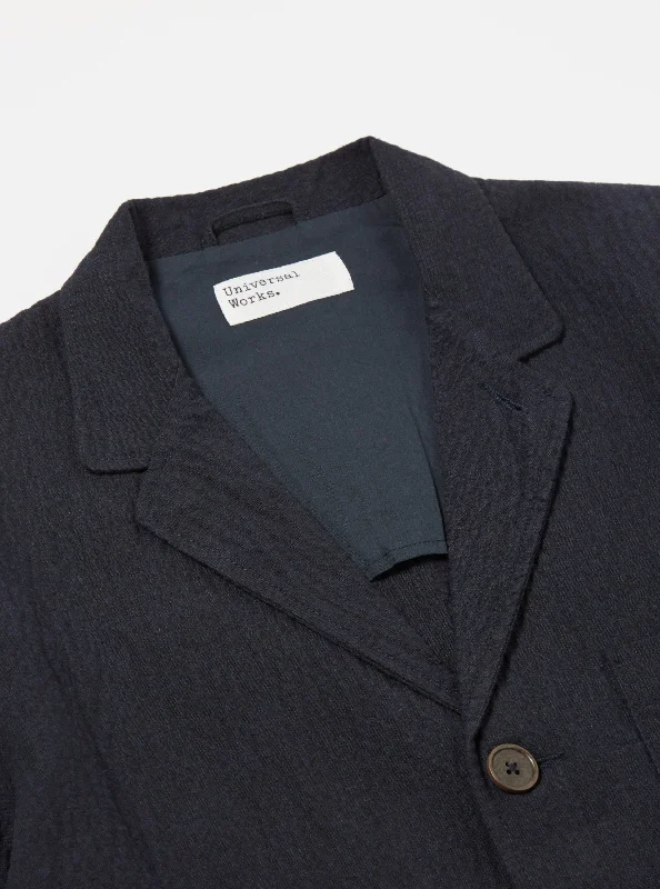 Universal Works Three Button Jacket in Dark Navy Ospina Cotton