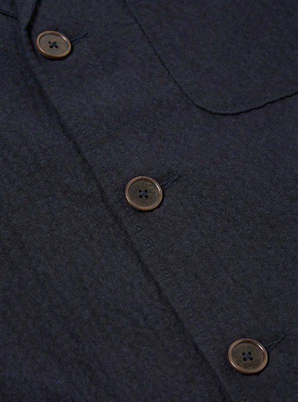 Universal Works Three Button Jacket in Dark Navy Ospina Cotton