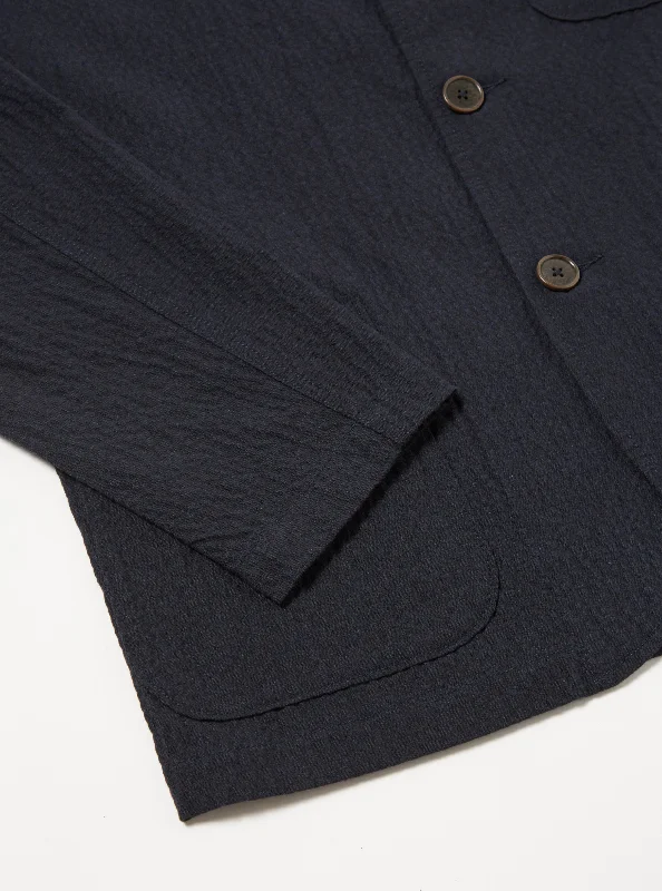 Universal Works Three Button Jacket in Dark Navy Ospina Cotton