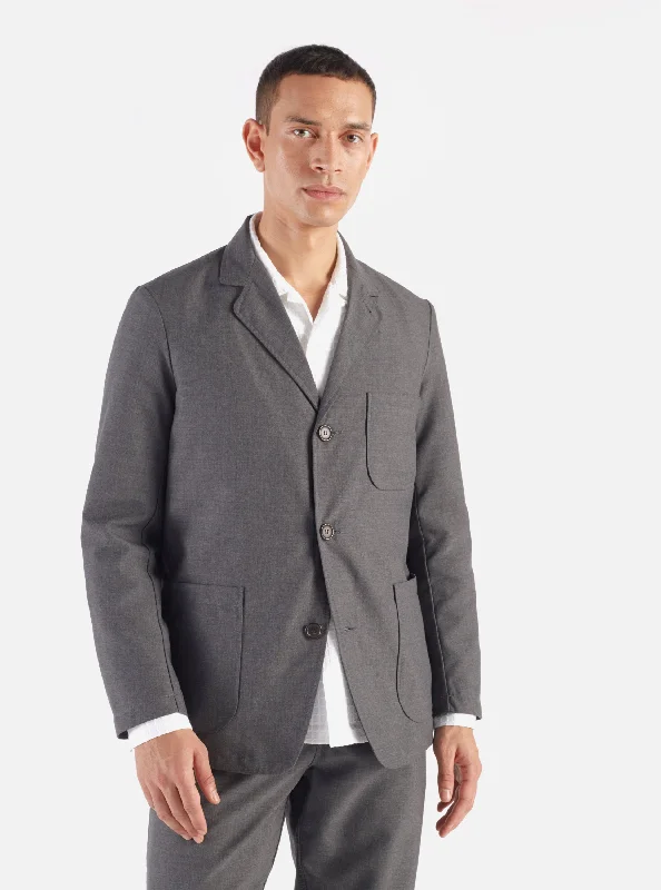 Universal Works Three Button Jacket in Grey Marl Tropical Suiting