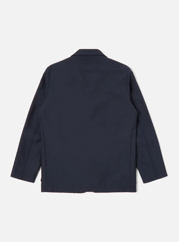 Universal Works Three Button Jacket in Navy Tropical Suiting