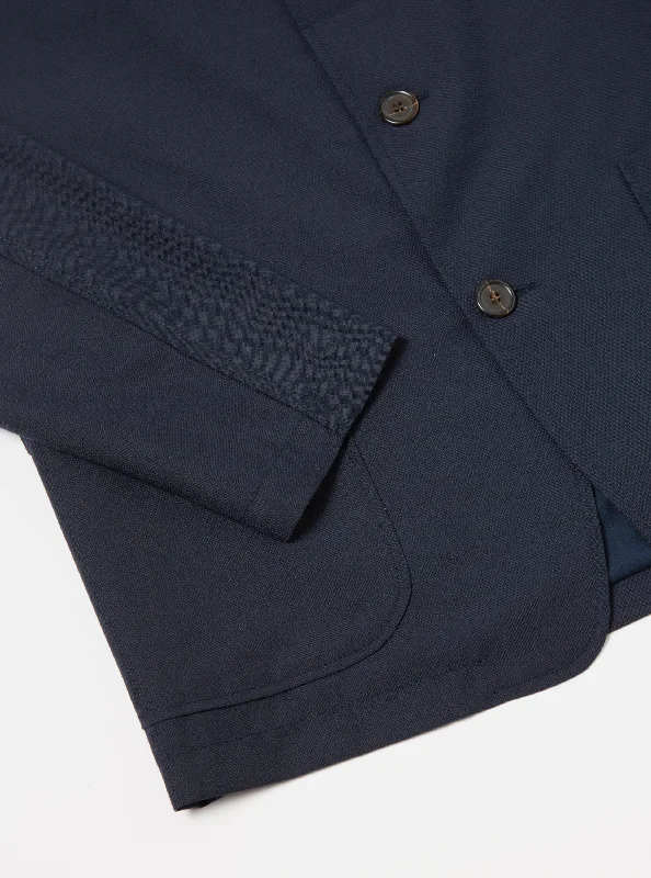 Universal Works Three Button Jacket in Navy Tropical Suiting