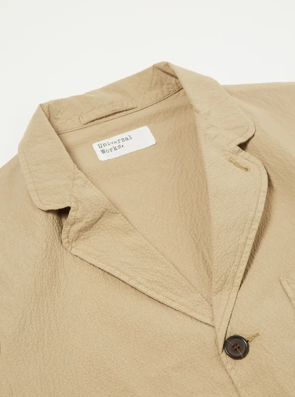 Universal Works Three Button Jacket in Summer Oak Seersucker II