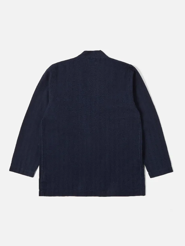 Universal Works Tie Front Jacket in Indigo Herringbone Denim