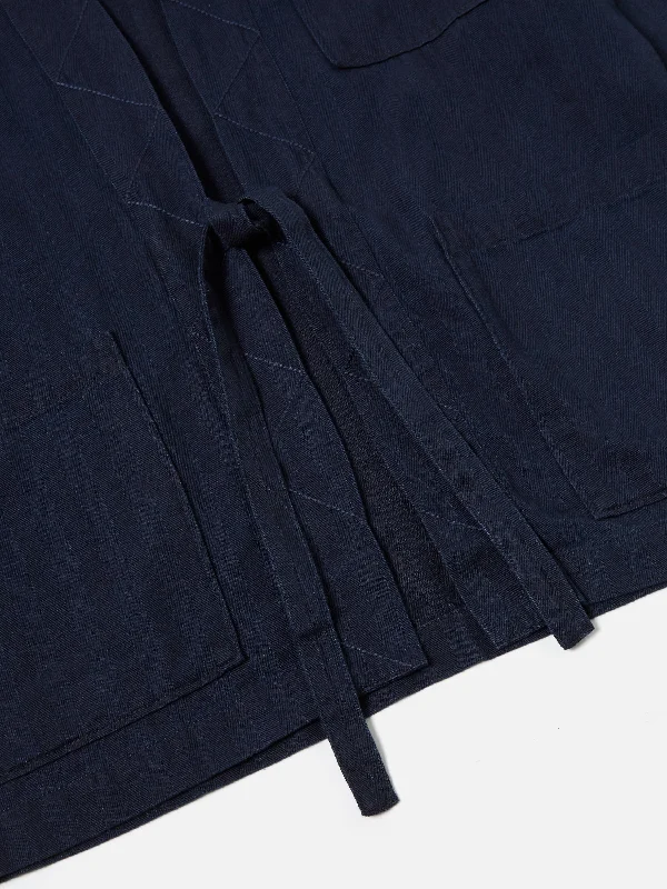 Universal Works Tie Front Jacket in Indigo Herringbone Denim