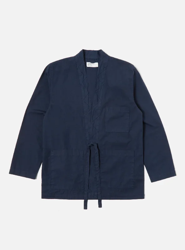 Universal Works Tie Front Jacket in Navy Organic Fine Poplin