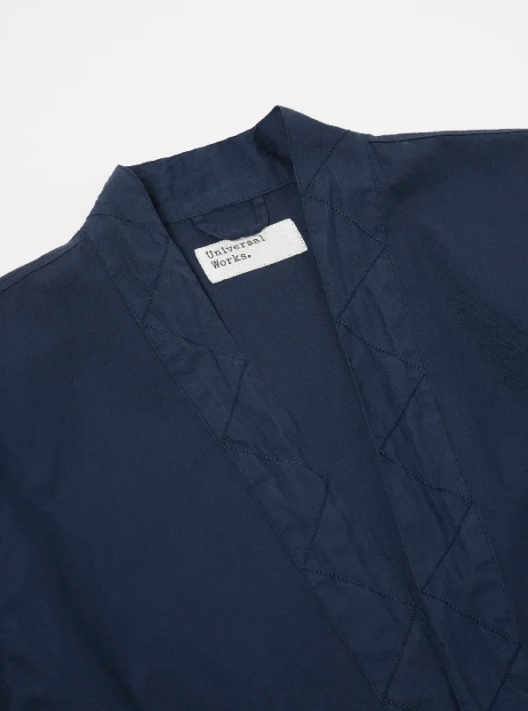 Universal Works Tie Front Jacket in Navy Organic Fine Poplin