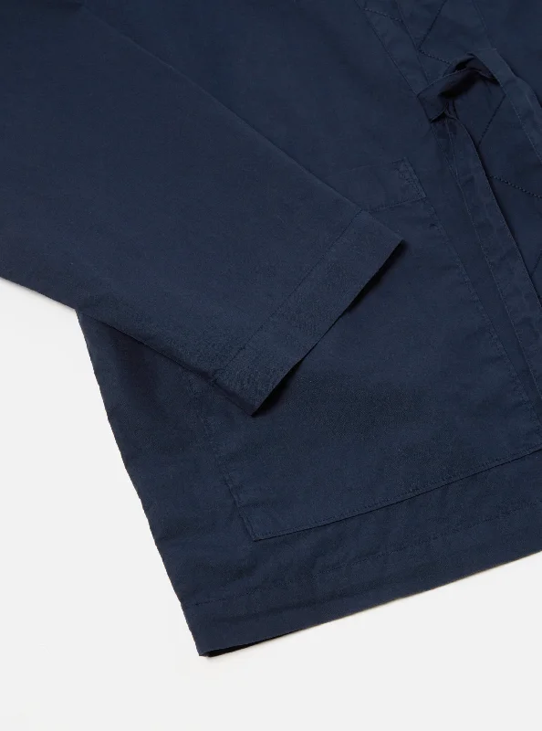 Universal Works Tie Front Jacket in Navy Organic Fine Poplin