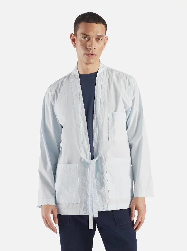 Universal Works Tie Front Jacket in Sky Organic Fine Poplin