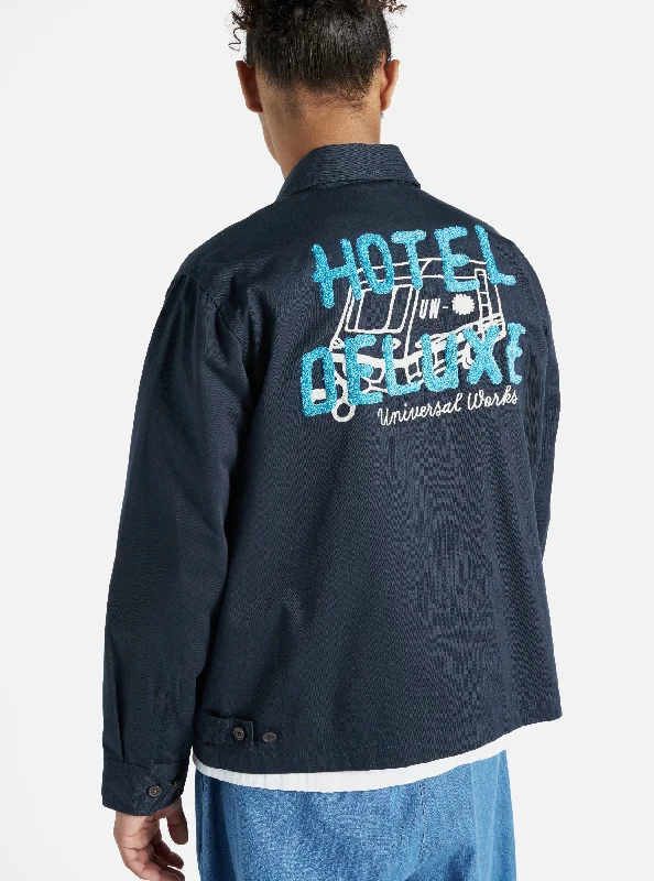 Universal Works Windcheater in Navy Embroidered Twill