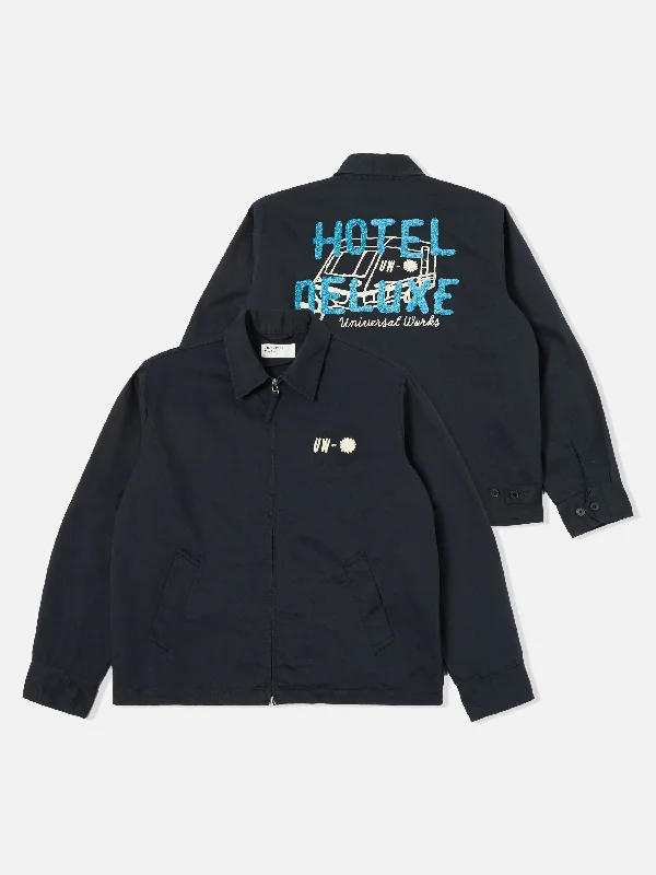 Universal Works Windcheater in Navy Embroidered Twill