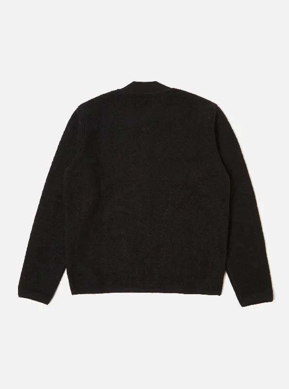 Universal Works Zip Bomber in Black Wool Fleece