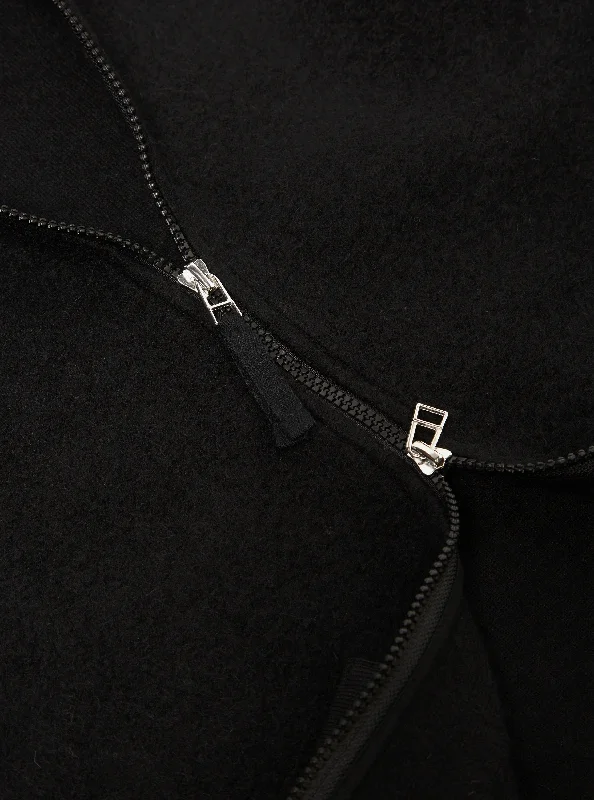 Universal Works Zip Bomber in Black Wool Fleece