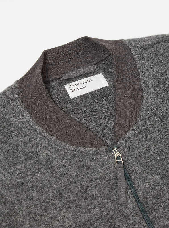 Universal Works Zip Bomber in Grey Marl Wool Fleece