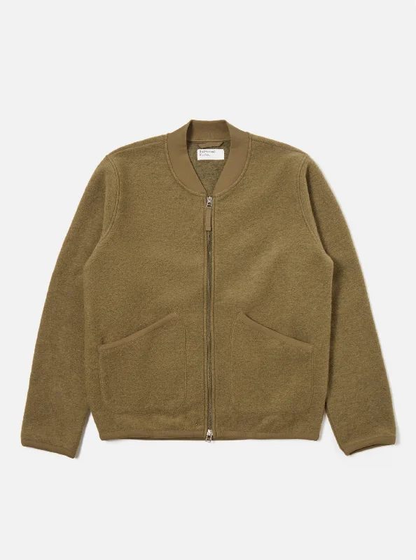 Universal Works Zip Bomber in Lovat Wool Fleece