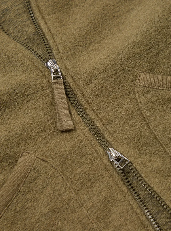 Universal Works Zip Bomber in Lovat Wool Fleece