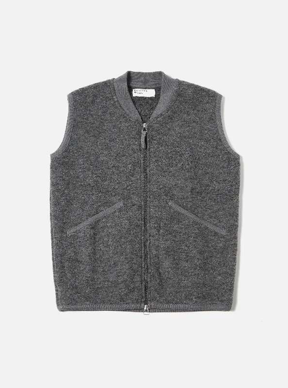 Universal Works Zip Waistcoat in Grey Marl Wool Fleece