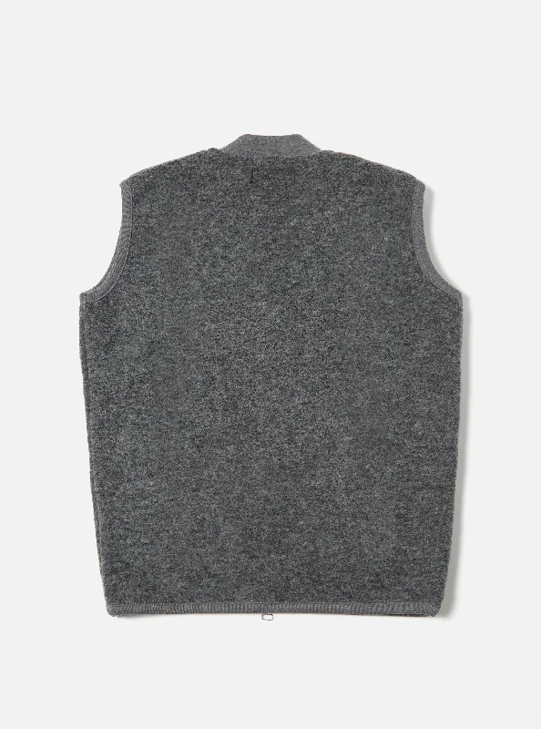 Universal Works Zip Waistcoat in Grey Marl Wool Fleece