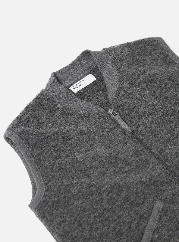 Universal Works Zip Waistcoat in Grey Marl Wool Fleece