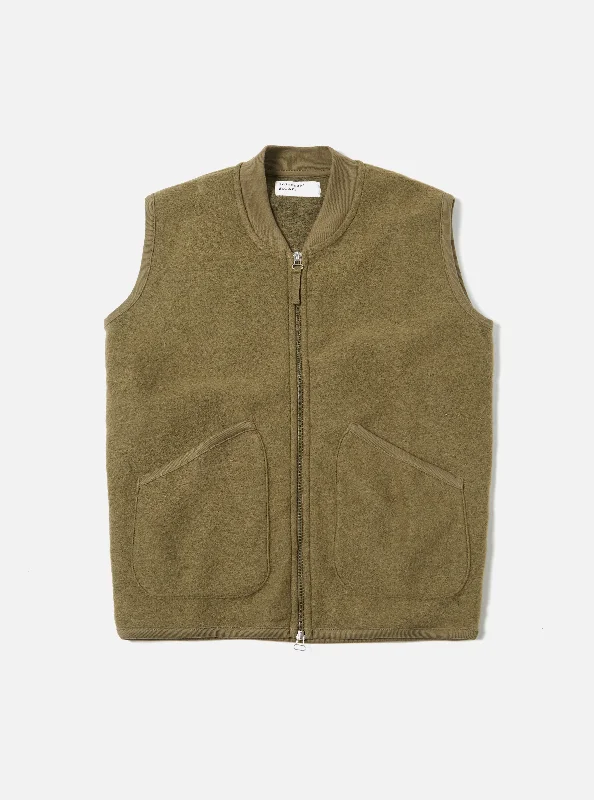 Universal Works Zip Waistcoat in Lovat Wool Fleece