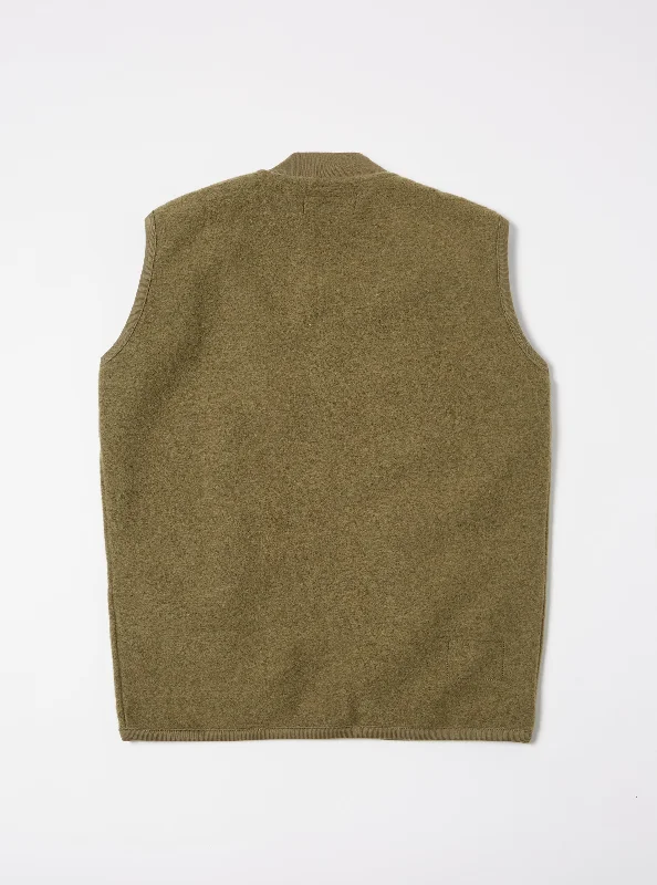 Universal Works Zip Waistcoat in Lovat Wool Fleece