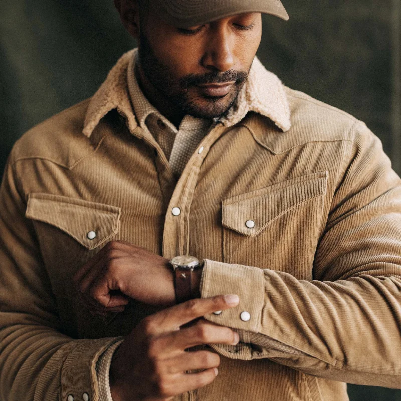 The Western Shirt Jacket in Dark Khaki Corduroy