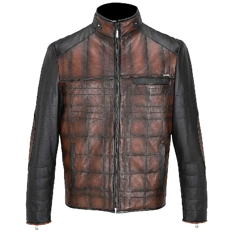 Hand-shaded finish brown leather jacket