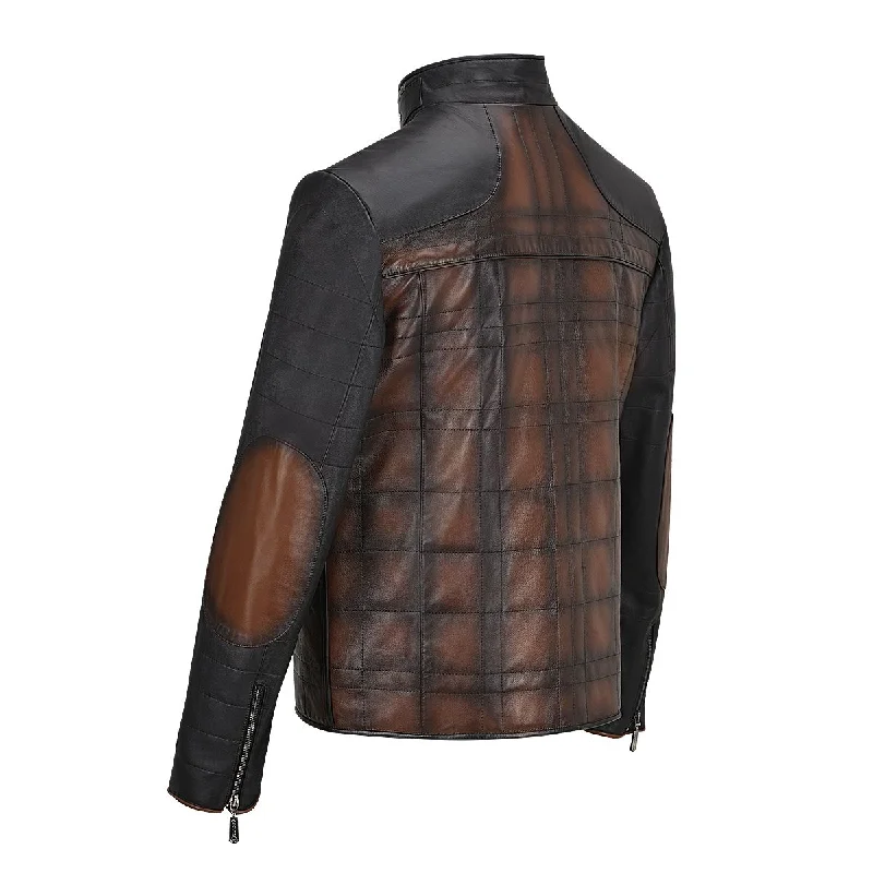 Hand-shaded finish brown leather jacket