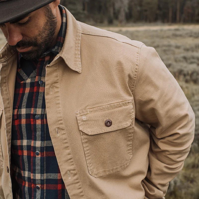 Camel Stretch Canvas Shirt Jacket