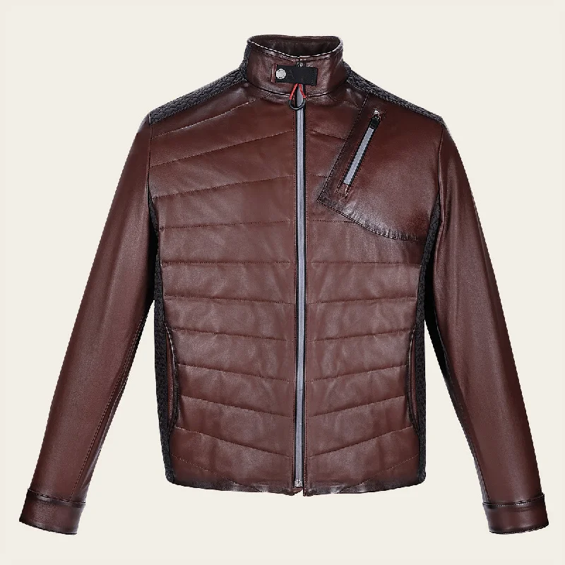 Brown ovine leather modern casual jacket