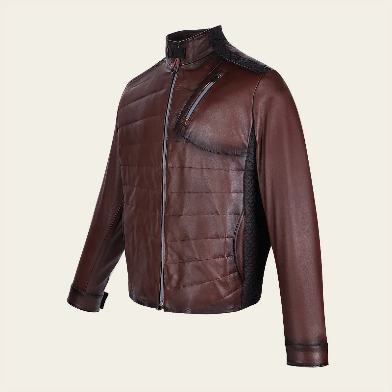 Brown ovine leather modern casual jacket