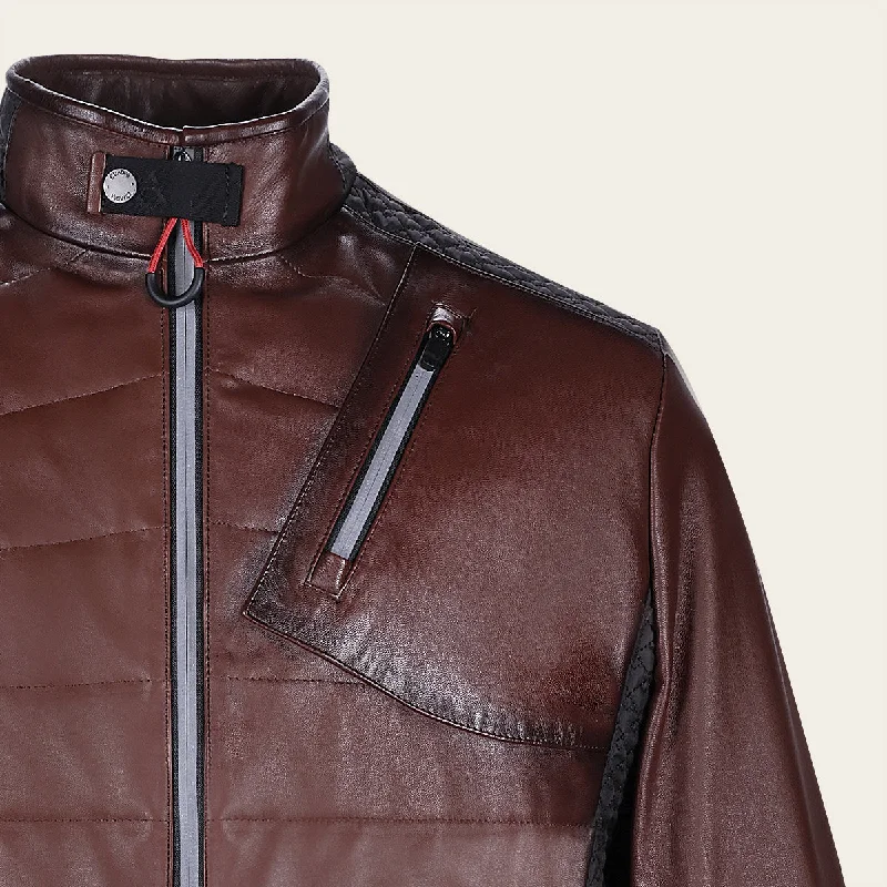 Brown ovine leather modern casual jacket