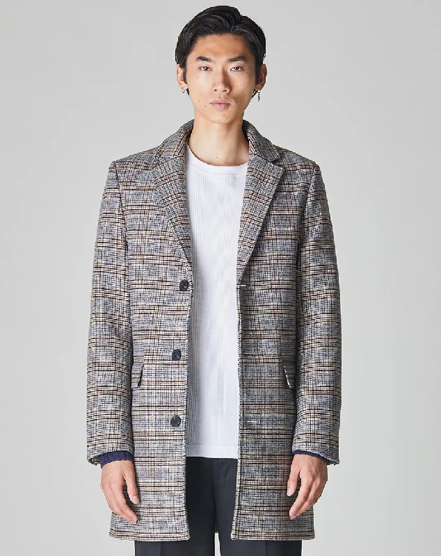 GODIN CHECK MENS OVERCOAT | GREY