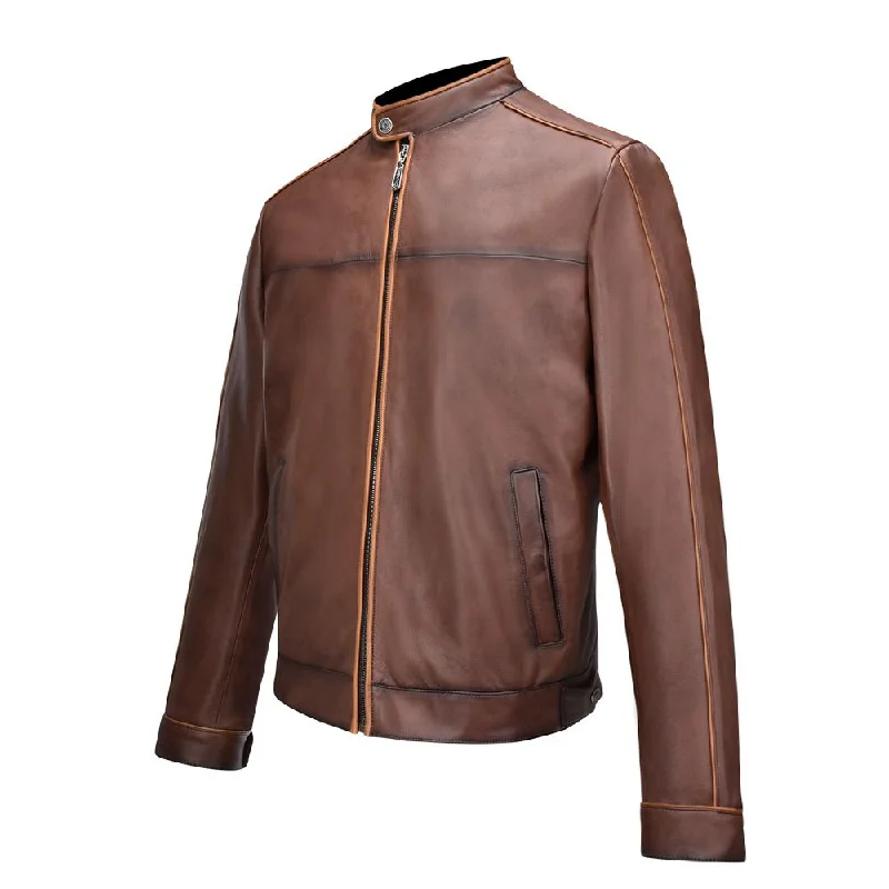 Minimalist brown leather jacket