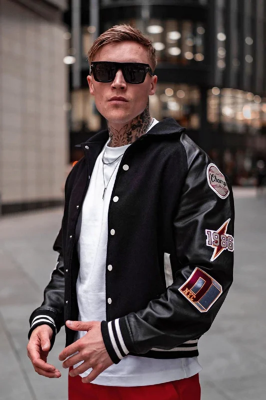 All Around The World Varsity Jacket - Black