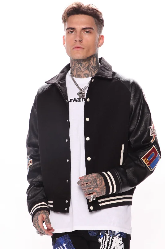 All Around The World Varsity Jacket - Black