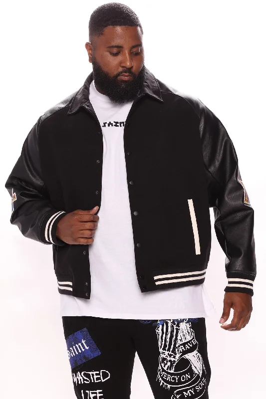 All Around The World Varsity Jacket - Black