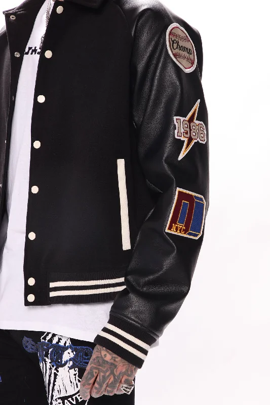 All Around The World Varsity Jacket - Black