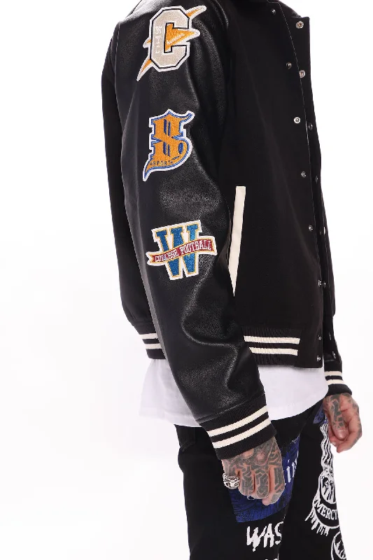 All Around The World Varsity Jacket - Black