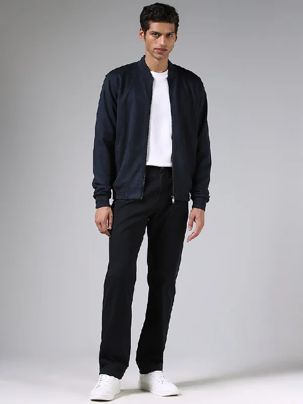 Ascot Navy Blue Relaxed Fit Suede Jacket